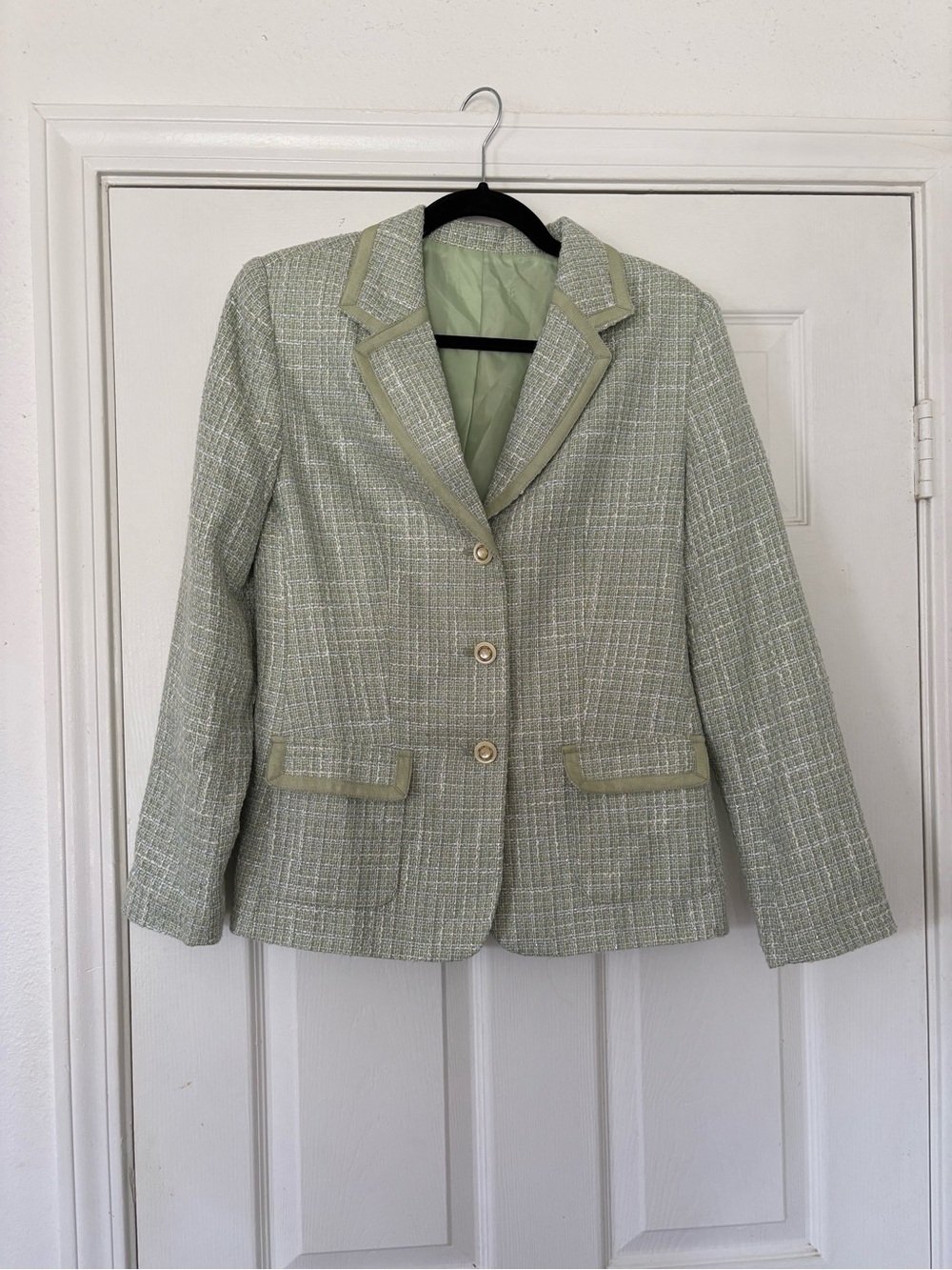 Women's Light Green Tweed Blazer Jacket